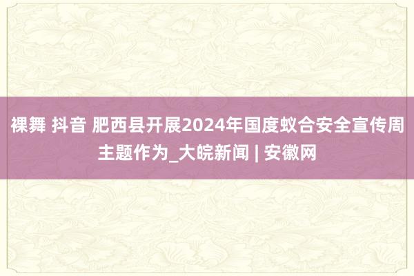 裸舞 抖音 肥西县开展2024年国度蚁合安全宣传周主题作为_大皖新闻 | 安徽网