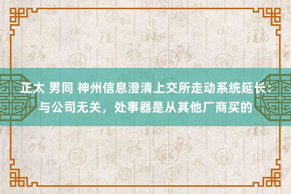 正太 男同 神州信息澄清上交所走动系统延长：与公司无关，处事器是从其他厂商买的