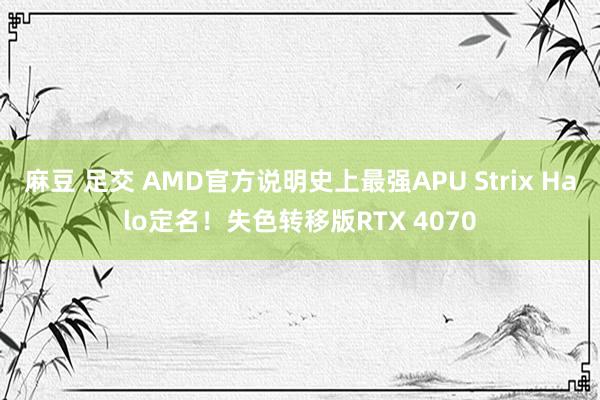 麻豆 足交 AMD官方说明史上最强APU Strix Halo定名！失色转移版RTX 4070