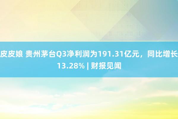 皮皮娘 贵州茅台Q3净利润为191.31亿元，同比增长13.28% | 财报见闻