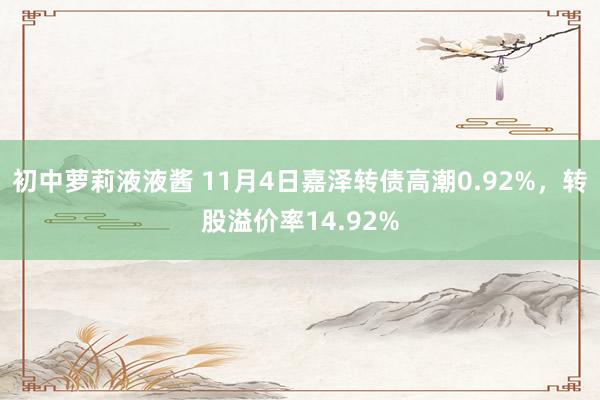 初中萝莉液液酱 11月4日嘉泽转债高潮0.92%，转股溢价率14.92%