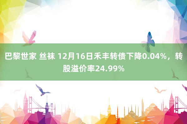 巴黎世家 丝袜 12月16日禾丰转债下降0.04%，转股溢价率24.99%