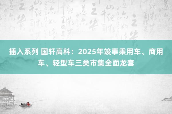 插入系列 国轩高科：2025年竣事乘用车、商用车、轻型车三类市集全面龙套